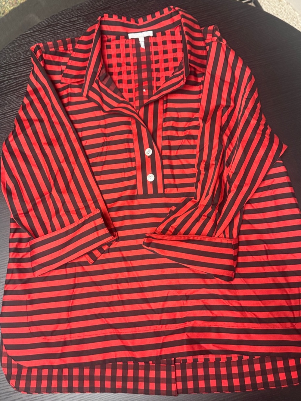 Hinson Wu Aileen Women's Red and Black Striped Button-Front / back shirt